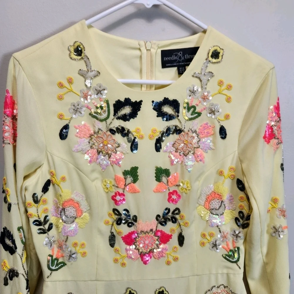 Needle And Thread Floral Sequin  Embroidered Yellow Dress - Picture 5 of 11